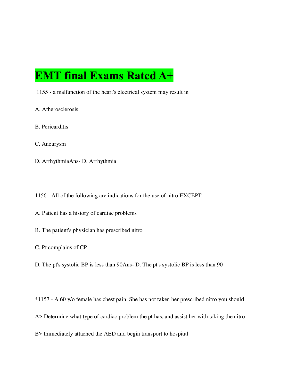 Preview image for EMT final Exams Rated A+